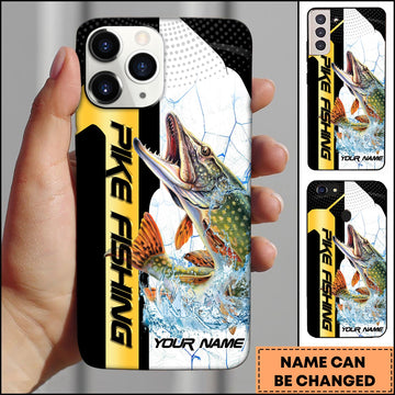 Joycorners Pike Fishing Phone Case Dynamic Splash Black Blue Contrast Design Personalized Name Phone Case