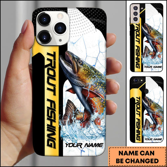 Joycorners Trout Fishing Phone Case Dynamic Splash Black Blue Contrast Design Personalized Name Phone Case