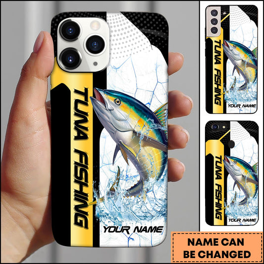 Joycorners Tuna Fishing Phone Case Dynamic Splash Black Blue Contrast Design Personalized Name Phone Case