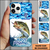 Joycorners Fishing Phone Case Jumping Water Splash Blue Scale Pattern Personalized Name Phone Case (10 Fish Species)