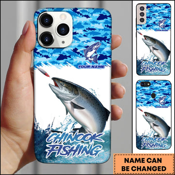 Joycorners Chinook Fishing Phone Case Jumping Water Splash Blue Scale Pattern Personalized Name Phone Case