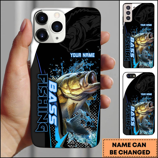 Joycorners Bass Fishing Phone Case Bold Typography Water Action Design Personalized Name Phone Case