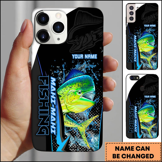 Joycorners Mahi-mahi Fishing Phone Case Bold Typography Water Action Design Personalized Name Phone Case