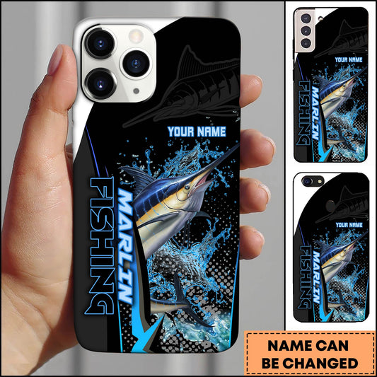 Joycorners Marlin Fishing Phone Case Bold Typography Water Action Design Personalized Name Phone Case