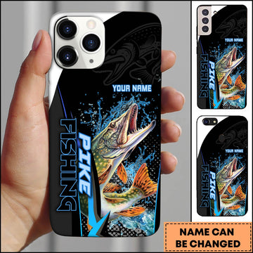 Joycorners Pike Fishing Phone Case Bold Typography Water Action Design Personalized Name Phone Case