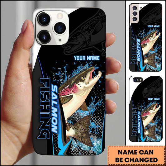 Joycorners Salmon Fishing Phone Case Bold Typography Water Action Design Personalized Name Phone Case