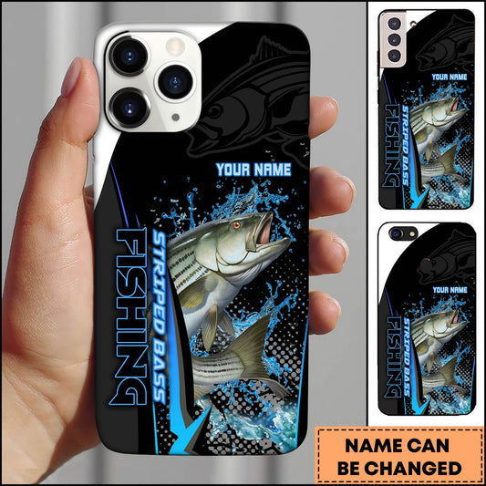 Joycorners Striped Bass Fishing Phone Case Bold Typography Water Action Design Personalized Name Phone Case