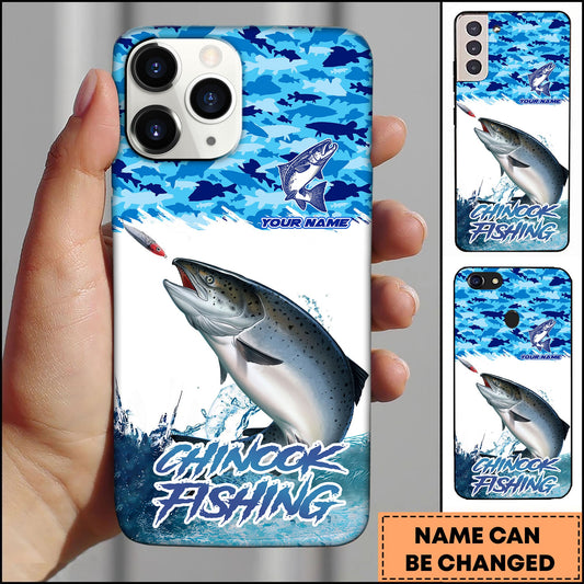 Joycorners Fishing Phone Case Jumping Water Splash Blue Scale Pattern Personalized Name Phone Case (10 Fish Species)