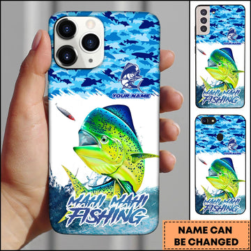 Joycorners Mahi-mahi Fishing Phone Case Jumping Water Splash Blue Scale Pattern Personalized Name Phone Case