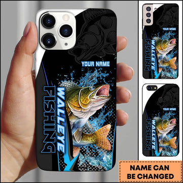 Joycorners Walleye Fishing Phone Case Bold Typography Water Action Design Personalized Name Phone Case