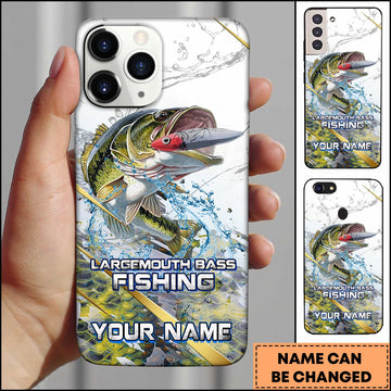 Joycorners Bass Fishing Phone Case Realistic Jumping Fish Water Burst Premium Art Personalized Name Phone Case