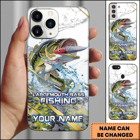 Joycorners Bass Fishing Phone Case Realistic Jumping Fish Water Burst Premium Art Personalized Name Phone Case