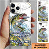 Joycorners Fishing Phone Case Realistic Jumping Fish Water Burst Premium Art Personalized Name Phone Case (10 Fish Species)