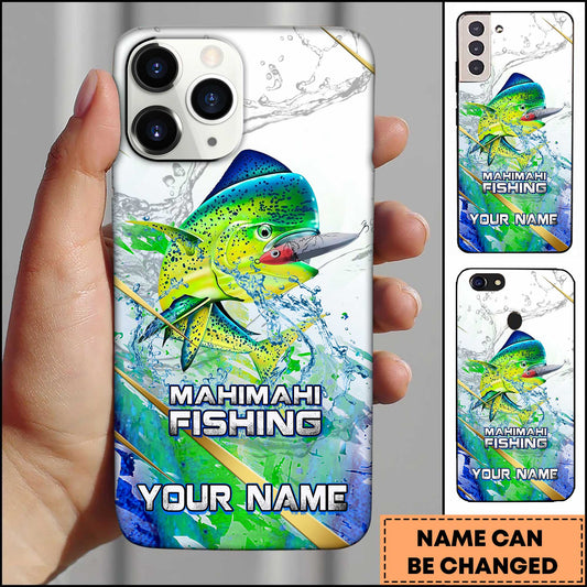 Joycorners Mahi-mahi Fishing Phone Case Realistic Jumping Fish Water Burst Premium Art Personalized Name Phone Case