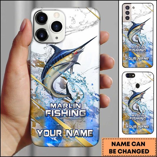 Joycorners Marlin Fishing Phone Case Realistic Jumping Fish Water Burst Premium Art Personalized Name Phone Case