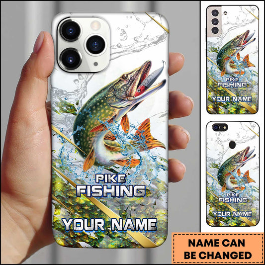Joycorners Pike Fishing Phone Case Realistic Jumping Fish Water Burst Premium Art Personalized Name Phone Case