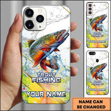 Joycorners Trout Fishing Phone Case Realistic Jumping Fish Water Burst Premium Art Personalized Name Phone Case