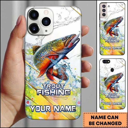 Joycorners Trout Fishing Phone Case Realistic Jumping Fish Water Burst Premium Art Personalized Name Phone Case