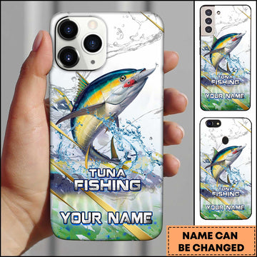 Joycorners Tuna Fishing Phone Case Realistic Jumping Fish Water Burst Premium Art Personalized Name Phone Case