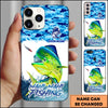 Joycorners Fishing Phone Case Jumping Water Splash Blue Scale Pattern Personalized Name Phone Case (10 Fish Species)