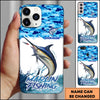 Joycorners Fishing Phone Case Jumping Water Splash Blue Scale Pattern Personalized Name Phone Case (10 Fish Species)