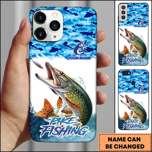 Joycorners Pike Fishing Phone Case Jumping Water Splash Blue Scale Pattern Personalized Name Phone Case