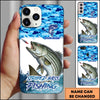 Joycorners Fishing Phone Case Jumping Water Splash Blue Scale Pattern Personalized Name Phone Case (10 Fish Species)