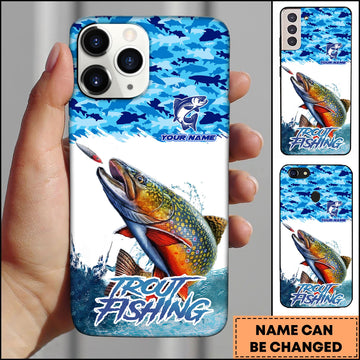 Joycorners Trout Fishing Phone Case Jumping Water Splash Blue Scale Pattern Personalized Name Phone Case