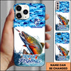 Joycorners Fishing Phone Case Jumping Water Splash Blue Scale Pattern Personalized Name Phone Case (10 Fish Species)