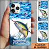 Joycorners Fishing Phone Case Jumping Water Splash Blue Scale Pattern Personalized Name Phone Case (10 Fish Species)