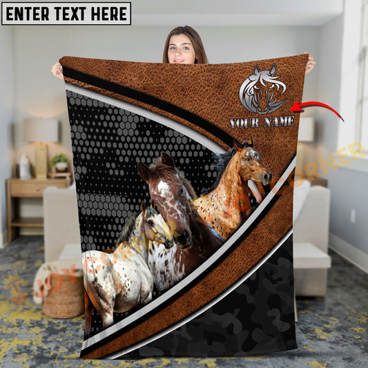 Joycorners Horse Patriotic USA Flag Vintage Leather Style Personalized Name 3D Blanket (8 Breeds)