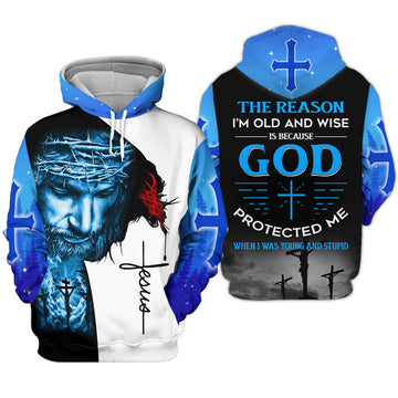 Joycorners Jesus The reason I’m old and wise is because God Protected Me 3D Shirt