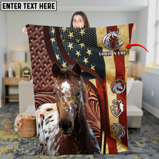 Joycorners Horse Rustic Leather Farm Landscape with Gold Frame Personalized Name 3D Blanket (8 Breeds)
