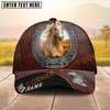 Joycorners Horse Dark Brown Leather Horseshoe Pattern Personalized Name Cap (8 Breeds)