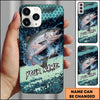 Joycorners Fishing Teal Honeycomb Water Burst Personalized Name Phone Case (10 Fish Species)