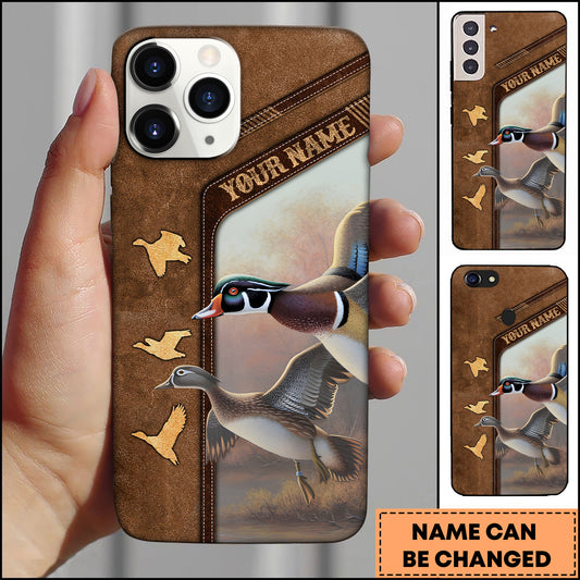 Joycorners Hunting Phone Case Duck Flying Leather Frame Vintage Scene Personalized Name Phone Case