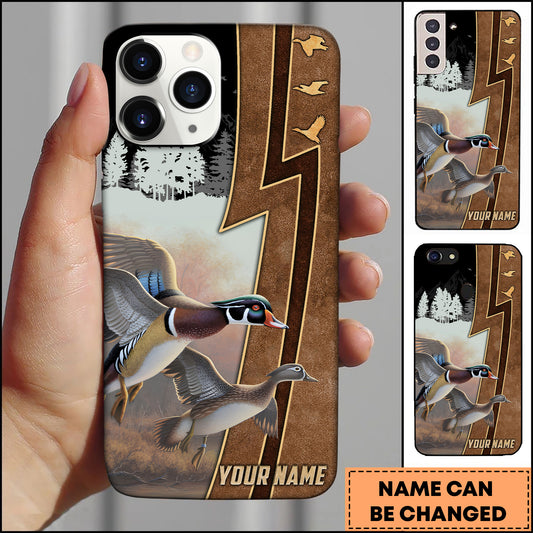 Joycorners Hunting Phone Case Duck Hunting Lightning Split Leather Brown Art Personalized Name Phone Case
