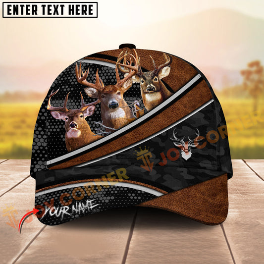 Joycorners Trio Hunting Leather & Camo Pattern Personalized Name 3D Cap (Deer/Moose/Bear/Boar)
