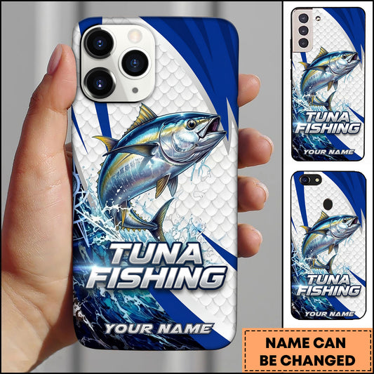 Joycorners Tuna Fishing Phone Case  Scale Texture White Blue Dynamic Wave Art Personalized Name Phone Case