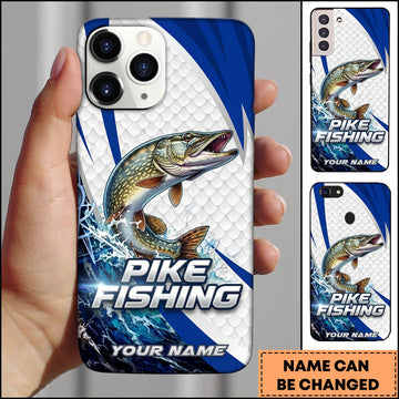 Joycorners Pike Fishing Phone Case  Scale Texture White Blue Dynamic Wave Art Personalized Name Phone Case