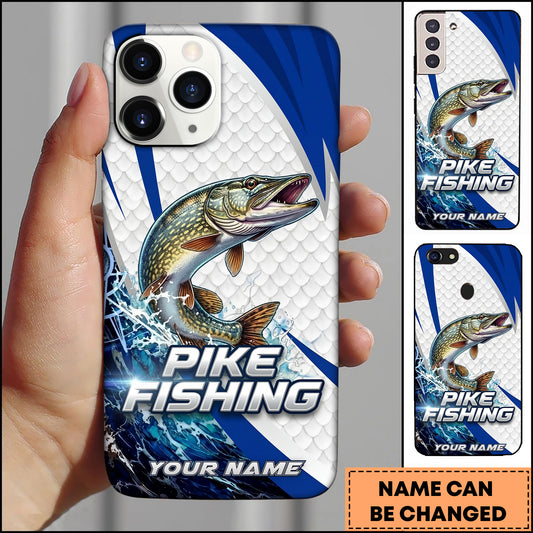 Joycorners Pike Fishing Phone Case  Scale Texture White Blue Dynamic Wave Art Personalized Name Phone Case