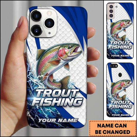 Joycorners Trout Fishing Phone Case  Scale Texture White Blue Dynamic Wave Art Personalized Name Phone Case