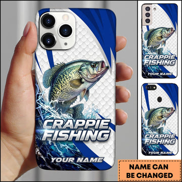 Joycorners Crappie Fishing Phone Case  Scale Texture White Blue Dynamic Wave Art Personalized Name Phone Case