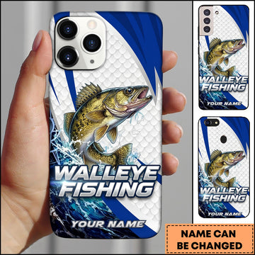 Joycorners Walleye Fishing Phone Case  Scale Texture White Blue Dynamic Wave Art Personalized Name Phone Case