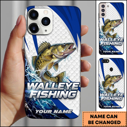 Joycorners Walleye Fishing Phone Case  Scale Texture White Blue Dynamic Wave Art Personalized Name Phone Case
