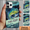 Joycorners Fishing Teal Honeycomb Water Burst Personalized Name Phone Case (10 Fish Species)