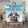 Joycorners Happy 4th of July Cow with USA Scarf Fireworks Patriotic Personalized Name 3D Blanket (8 Breeds)