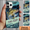 Joycorners Fishing Teal Honeycomb Water Burst Personalized Name Phone Case (10 Fish Species)