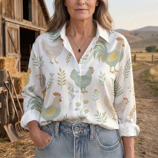 Joycorners Farm Rooster Botanical Vintage Casual Shirt