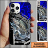 Joycorners Fishing Dynamic Blue Geometric Splash Art Personalized Name Phone Case (10 Fish Species)